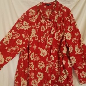 Red and white Button up Blouse
